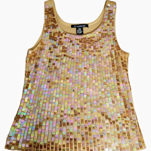 Vintage Women’s 52 Weekends Sequined Sleeveless Knit Sweater Shirt Tank Top Med - Picture 7 of 9